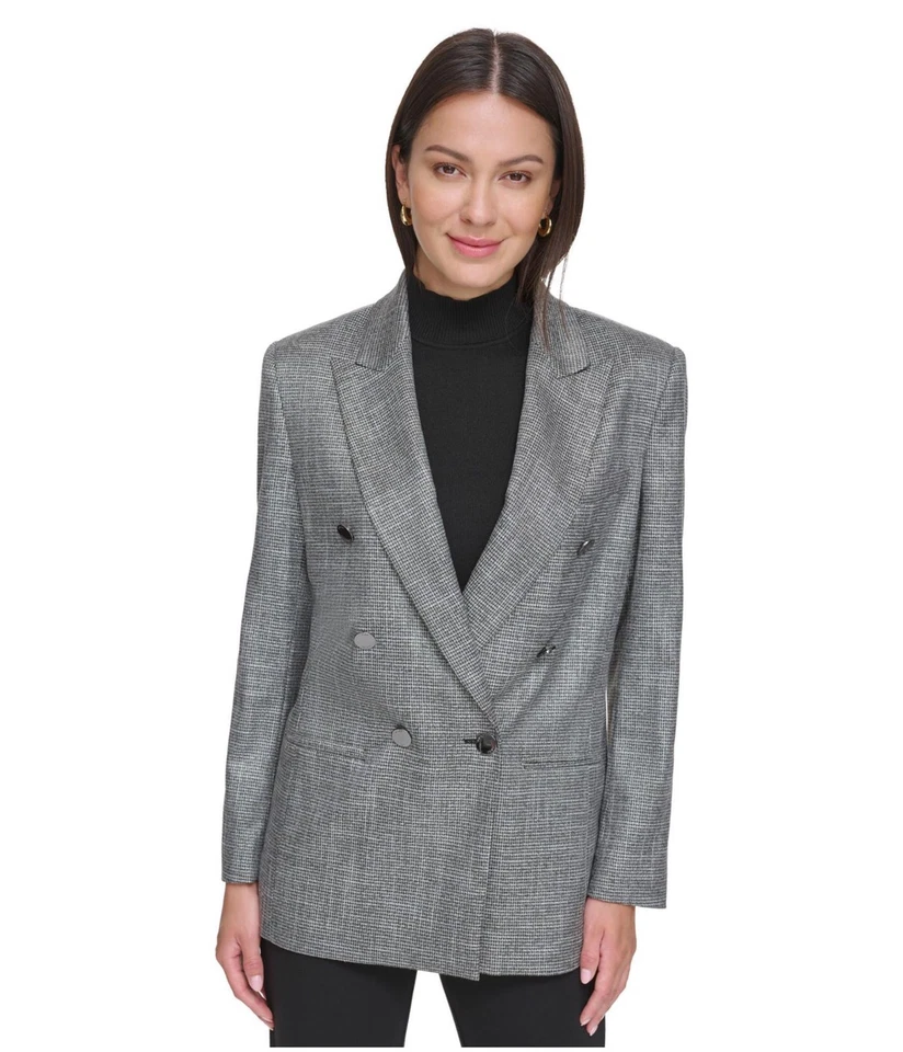 DKNY Womens Metallic Houndstooth Double Breasted Blazer Jacket - Image 1 of 1