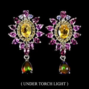925 Sterling Silver Earrings Oval Citrine Black Opal Tanzanite Gemstone Jewelry - Picture 1 of 13