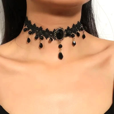 Collar Gargantilla Borla Encaje Negro Inspirado en Punk Gótico - Aleación Estilo Vintage Foto 1 de 3