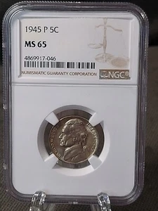 1945 P Jefferson Nickel NGC MS 65 D/255 - Picture 1 of 4