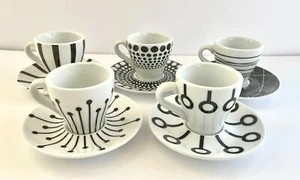Bodum Paula Black  White Espresso Demitasse Cup and Saucer 2 oz 2.25" Set of 5 - Picture 1 of 18