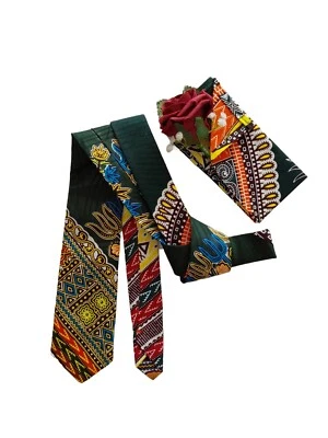Conjunto de corbata y pañuelo floral Dashiki estampado africano verde para hombre | Boda | Regalo de graduación  Foto 1 de 4
