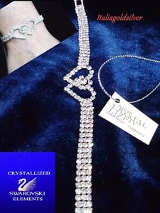 Bracciale Cuore Donna Cristalli Argento 925 SWAROVSKI ORIGINALI Tennis Gioielli - Foto 1 di 9