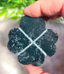 2" 53g Lucky Green Moss Agate Four Leaf Clover Crystal Carving Luck Of The Irish - Picture 1 of 13
