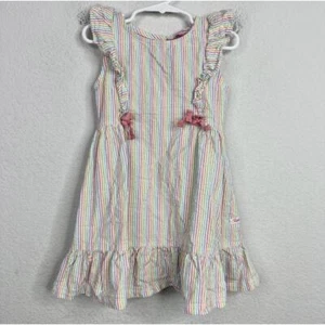 Ruffle Butts Dress Girls 4T Playful Multicolored Striped Sleeveless Bow Ruffles - Picture 1 of 6