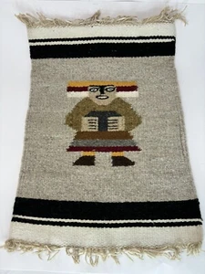 Vintage Chimayo Wool Rug Hand Woven Tapestry 19X13” Person Stripe - Picture 1 of 4