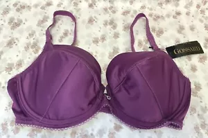 New! Gossard bright purple/silver stitching padded satin underwired plunge bra - Picture 1 of 12