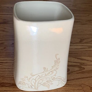 Dillard's Reba Tan Ceramic Engraved Wastebasket Decorative Trash Can Bathroom - Picture 1 of 17