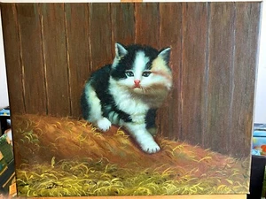 Ölgemälde Kater Katze im Heu Öl Leinwand Keilrahmen handgemalt signiert 50x40 - Bild 1 von 6