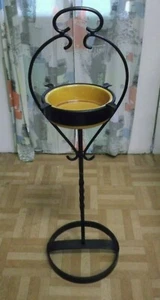 50s 60s Stand Ashtray Wrought Iron Ceramic Vintage - Picture 1 of 5