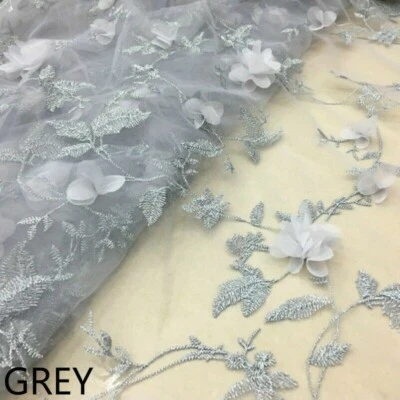 Spitze Netzstoff Bestickt Blumen 3d Blumen Diy Kleid Material Braut Hochzeit - Bild 1 von 4