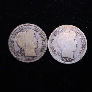 1908 D&S Barber Dimes - Picture 1 of 2