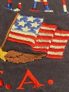 Vintage Anvil single Stitch Size L Blue Embroidered American Flag USA T Shirt - Picture 1 of 8