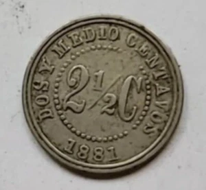1881 Kolumbien 2 1/2 Centavos Münze KM#179 Kleinmünze 13,3 mm 033 - Bild 1 von 2