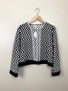 Maje Miami Knit Cropped Cardigan Sweater 3 US Large Chevron Zigzag L New $495 - Picture 1 of 10