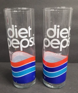 (2) Bicchiere Vintage Dieta Pepsi One Calorie Alto 7” Skinny Pubblicità - Foto 1 di 4