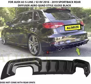 DIFUSOR TRASERO NEGRO BRILLANTE AUDI A3 S-LINE S3 8V SPORTBACK 2016-2019 - Imagen 1 de 10