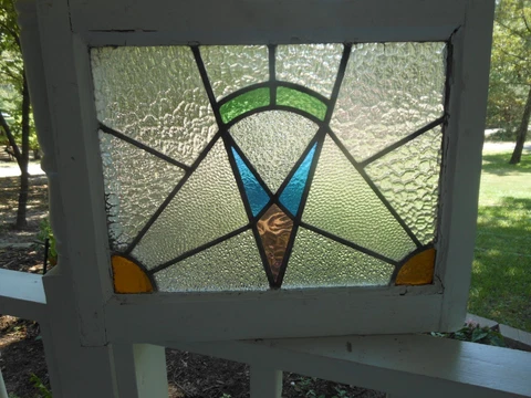 Deco Style English Leaded Stained Glass Window  21 1/4" X 17 1/2"   Last One!! Cover