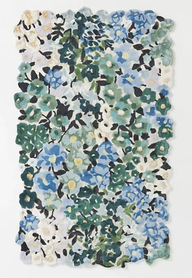 Alfombra Cassia Azul Verde Floral Acolchada a Mano Lana y Viscosa Foto 1 de 4