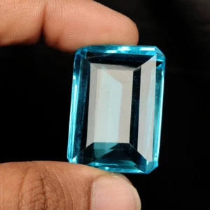 Emerald Cut Swiss Blue Topaz 75 Cts Faceted Loose Gemstones For Jewelry Making - Picture 1 of 4