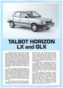 Modelos Talbot Horizon LX y GLX 1985, folleto informativo de hoja de 2 páginas del Reino Unido - Imagen 1 de 2