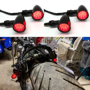 4x Motorcycle LED Bullet Turn Signals Black For Harley Cafe Racer Bobber Chopper - Foto 1 di 12