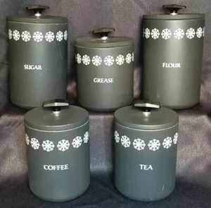 Vintage Küche Kanister 10er Set Miracle Maid Atom Schneeflocke selten Fett MCM - Bild 1 von 22