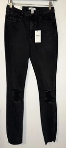 Forever 21 Distressed Knee High Rise Skinny Jeans Black Size 28 NWT - Picture 1 of 13