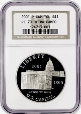 2001 CAPITOL Silver Dollar NGC PF70💥FLAWLESS QUALITY!💥 - Image 1 of 4