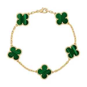 925 Sterling Silver Clover Bracelet – Green and Gold Adjustable Jewelry for Men - Picture 1 of 8