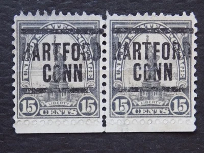 (1) USED PAIR OF PRECAN. stamps-W/A HARTFORD, CONN. P/C-15 C STATUE OF LIBTY - Image 1 of 2