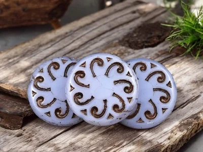 23mm Dark Bronze Washed Lilac Purple Opaline Sun Coin Czech Glass Beads 2 Beads - Image 1 of 4