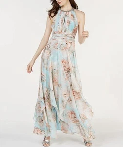 Calvin Klein Women Maxi Dress 2 Gown Floral Pintuck Ruffle Cocktail Formal Chic - Picture 1 of 24