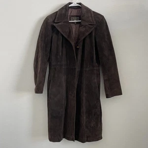 Y2K Express Giacca Pelle Scamosciata Donna M Marrone Trench Modello Midi Off Duty - Foto 1 di 11