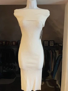 Gabrielle Union New York & Co Dress White Ribbed Off The Shoulder Midi XXS P - Picture 1 of 12