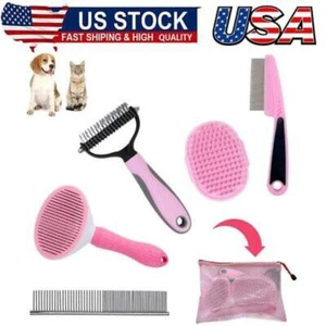 Dog Grooming Kit Deshedding Brush for Short Hair Slicker Brush Flea Comb Puppy - Picture 1 of 9