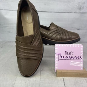 Clarks Collection SHARON Metallic Gold Suede Villa Loafer Shoes Size 7 M EU 37.5 - Bild 1 von 15