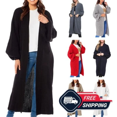 Womens Balloon Cardigan Ladies Chunky Knitted Long Sleeve Oversized Maxi UK 8-22 - Image 1 of 4