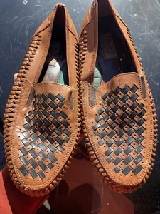 Duke Haband Brown And Black Woven Leather Loafer Dress Shoes Men’s Size 10.5 9 - Picture 1 of 5