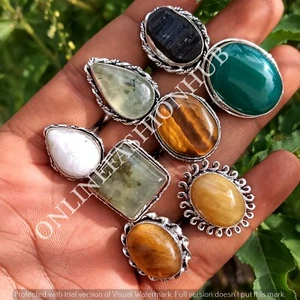 Elegant Onyx & Mix Gemstone 925 Sterling Silver Plated Wholesale Fancy Rings Lot - Picture 1 of 3