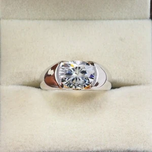 Solid 925 Sterling Silver American Diamond Zircon Gemstone Partywear Men's Ring - Picture 1 of 9