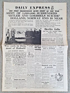 Daily Express Thursday May 3rd 1945 WWII Hitler Goebbels Suicide P712 - Picture 1 of 5