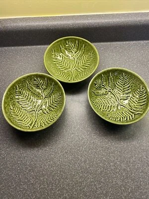 3 cuencos de cereal para sopa de hoja de helecho diseño elevado verde mayólica Olfaire Portugal 6" Foto 1 de 4