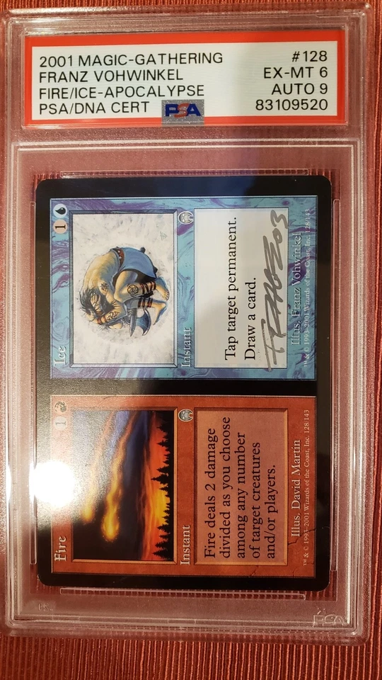 2001 MTG APOCALYPSE FOIL FIRE ICE signed by Franz Vohwinkel #128 PSA 6 Auto 9 - Image 1 of 2