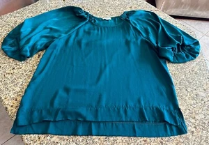 Umgee Balloon Puff Sleeve Satin Top Womens Large Emerald Green - Picture 1 of 5