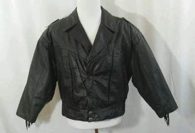 Винтажная черная куртка Bermans из 100% кожи с бахромой размер XL Rebel Legend - Изображение 1 из 4