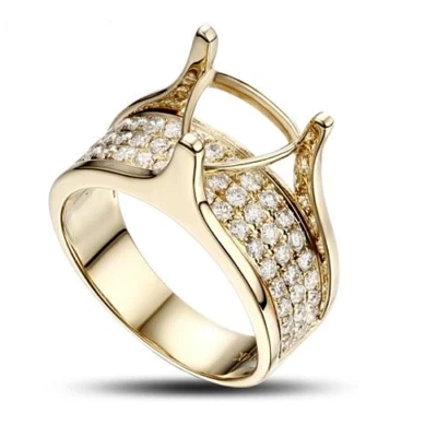 Trillion Cut 9×9mm Natural Diamond Semi Mount Unisex Ring Solid 14k Yellow Gold - Image 1 of 4