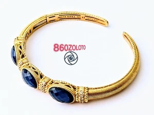 NEW RIPKA RETIRED GOLD CLAD over 925 SILVER HINGED BRACELET w/ 3 SAPPHIRES. NWOT - Picture 1 of 11
