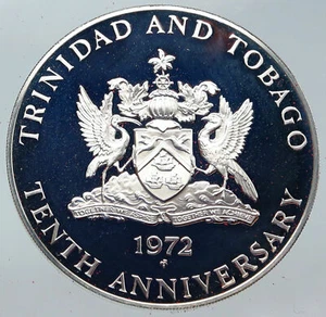 1972 TRINIDAD and TOBAGO Islands 10th 4.2cm OLD Proof Silver $5 Coin NGC i86238 - Picture 1 of 3