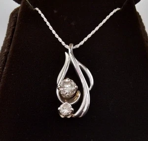 Designer 14K White Gold Pendant Freeform 1.18 TCW w/ Silver Chain - Picture 1 of 8